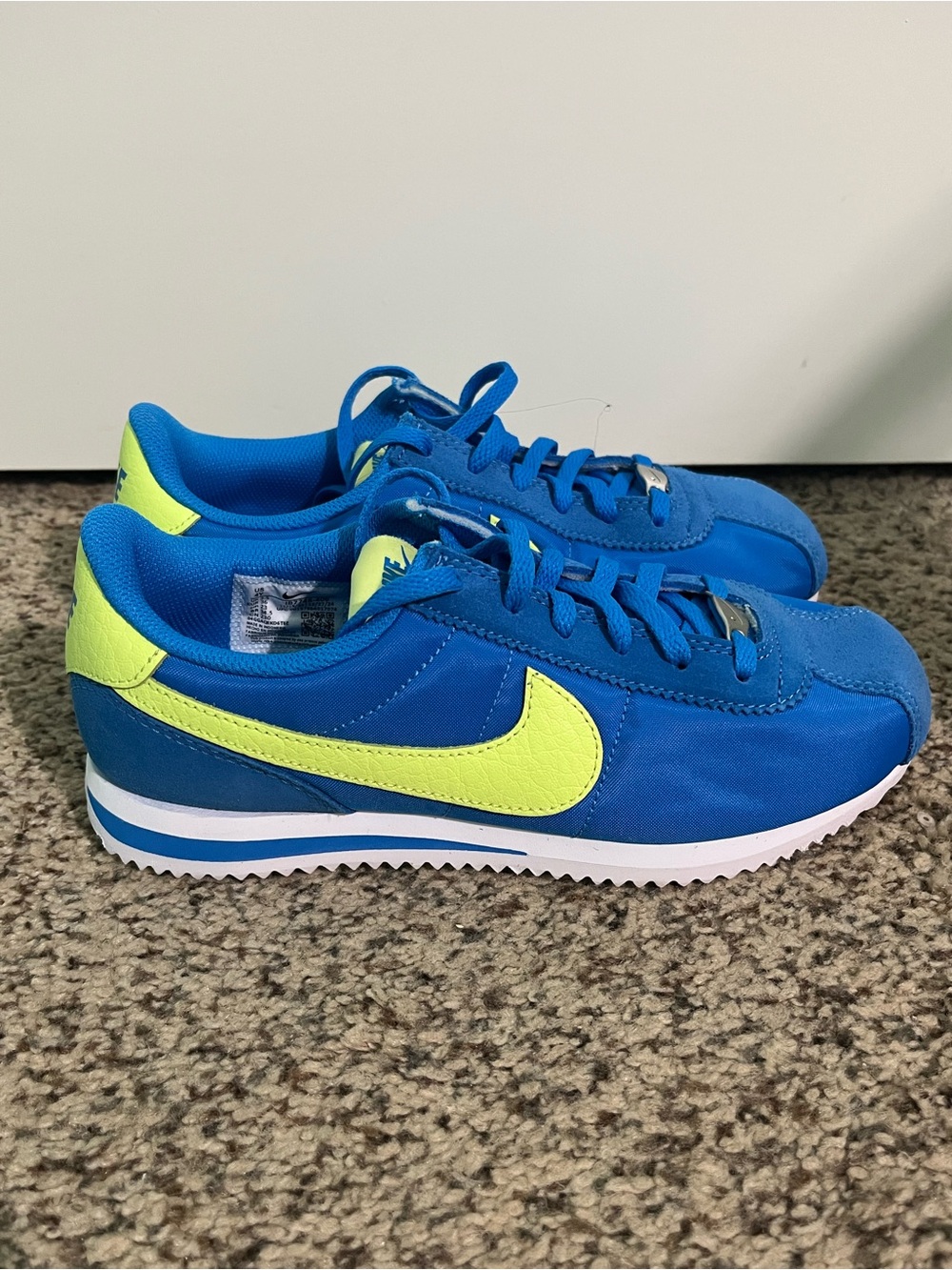 Nike Kids Royal Blue Sneakers with Neon Yellow Swoosh